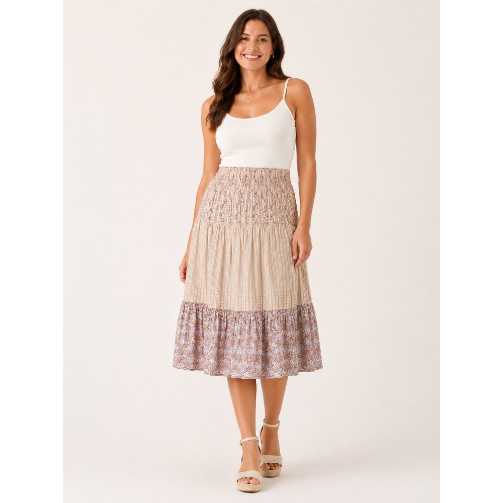 Vintage Laura Ashley Ditzy Floral Tiered Midi Skirt Made in Great Britain Medium
